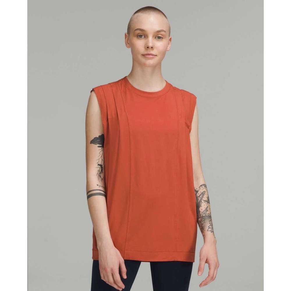 Lululemon Modal Pleated Shoulder Tank Top Red Rock Flowy Oversized Women's Sz 6